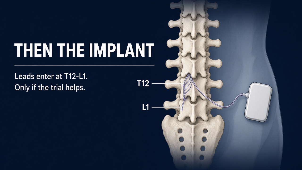 Spinal cord stimulator implant after a successful trial