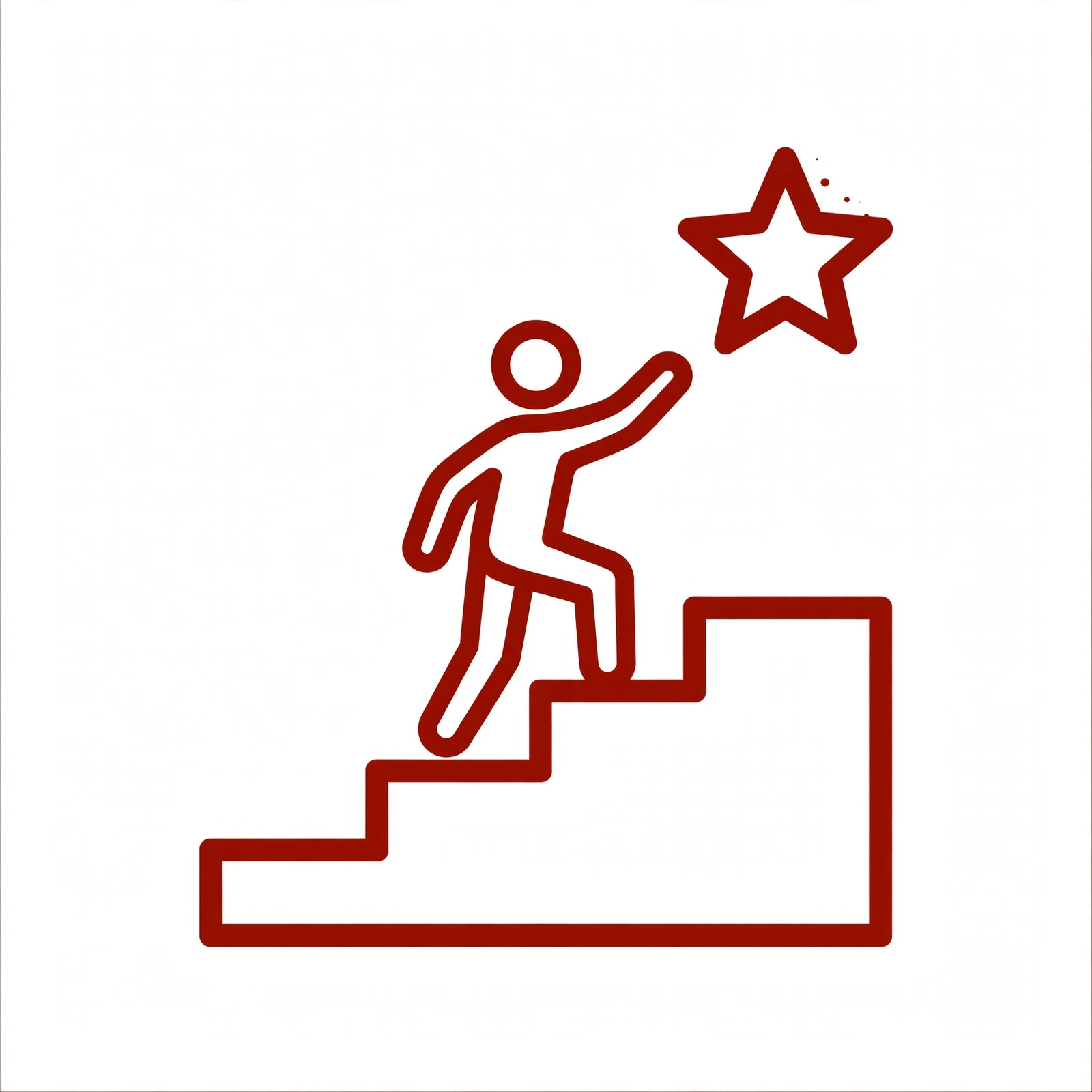 Red line icon of a person climbing stairs toward a star, representing growth and mentorship